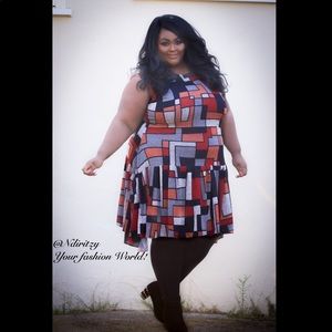 Plus size Geometric print jersey fit & flare dress